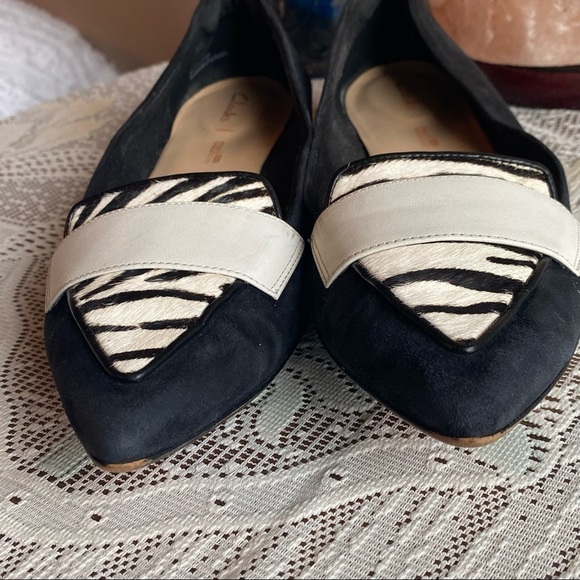 Clarks Laina Zebra Print Black Suede Loafer Flat Pointed Sample shoe size 7.5 - Picture 5 of 13